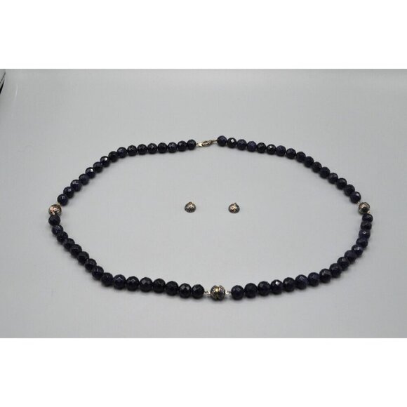 Blue Goldstone Beaded Faceted Necklace Sterling Silver 16" Convertible 925 - Picture 1 of 8